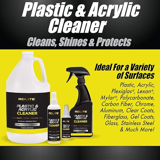 Rolite - RPAC8z2PK Plastic and Acrylic Cleaner Spray - High Shine Protectant and Polish For Nonporous Surfaces, Streak-Free Formula, For Windshields,Headlights, Retail Displays,8 fl. OZ. Bottle,2 Pack