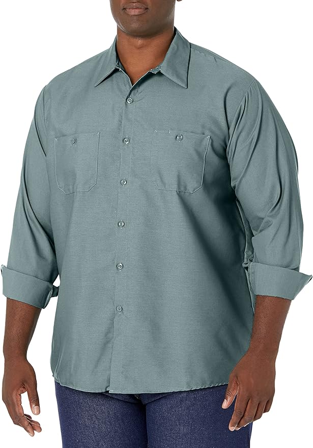 Red Kap Men's Long Sleeve Industrial Work Shirt | Moisture Wicking Button Up, Wrinkle Resistance Fights Fading & Stains