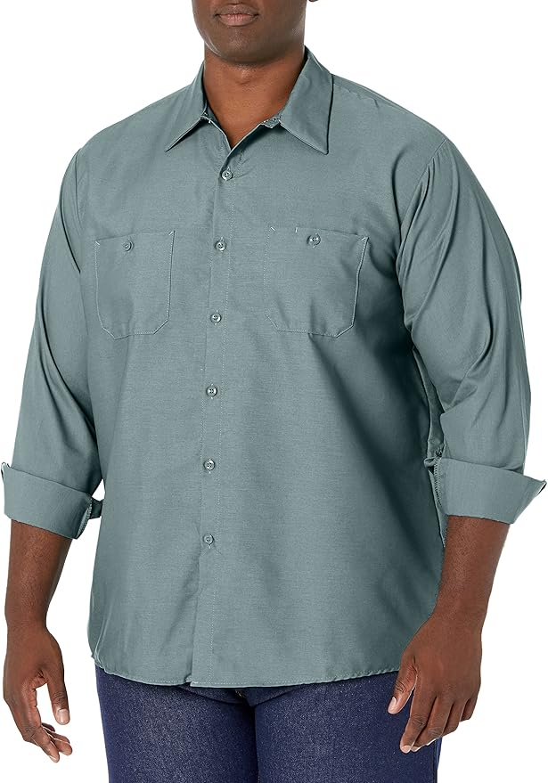 Red Kap Men's Long Sleeve Industrial Work Shirt | Moisture Wicking Button Up, Wrinkle Resistance Fights Fading & Stains