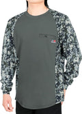 BOCOMAL FR Shirts Crewneck 5.5oz Lightweight Cotton Paisley Camo Two-Tone Flame Resistant Long Sleeve CAT2 Work Shirt