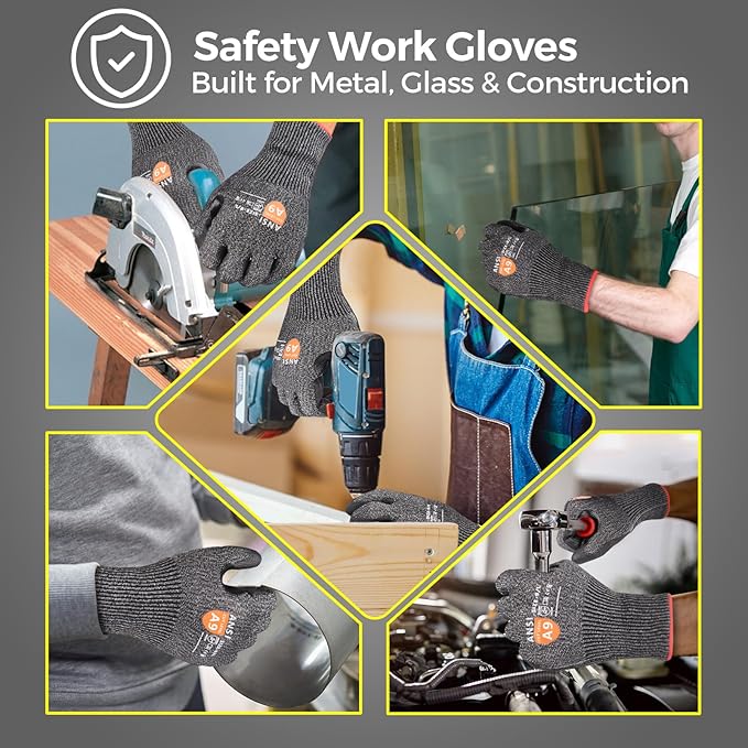Donfri A9 Cut Resistant Work Gloves for Men, Safety Gloves for Men Touchscreen with Reinforced Thumb for Metal Glass Wood
