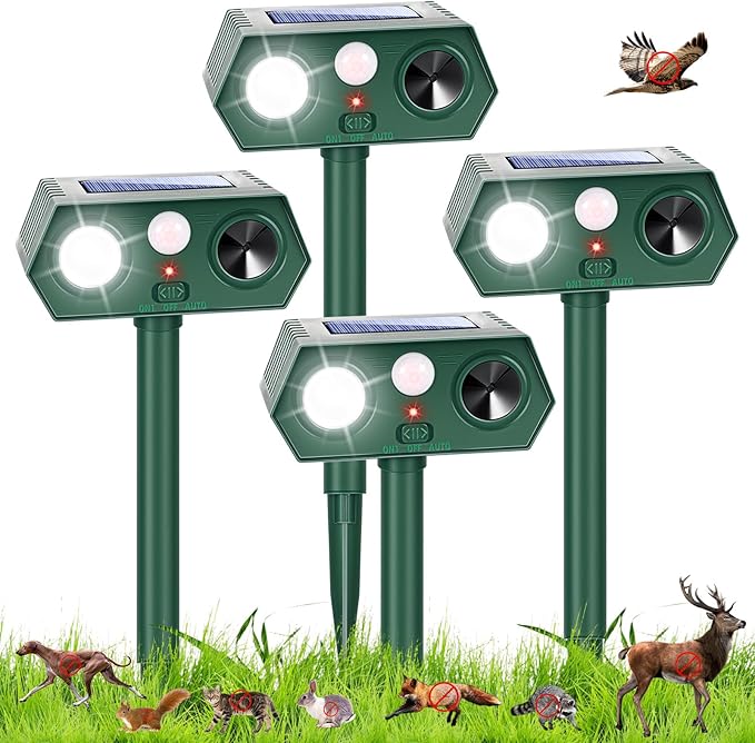Sonic Fortress Pro Deer Repellent Devices, Solar Ultrasonic Racoon Squirrel Repellent Outdoor IP65 Motion Activated Animal Repeller Cat Deterrent Light to Scare Rabbit Dog Skunk Out of Garden Yard(4)