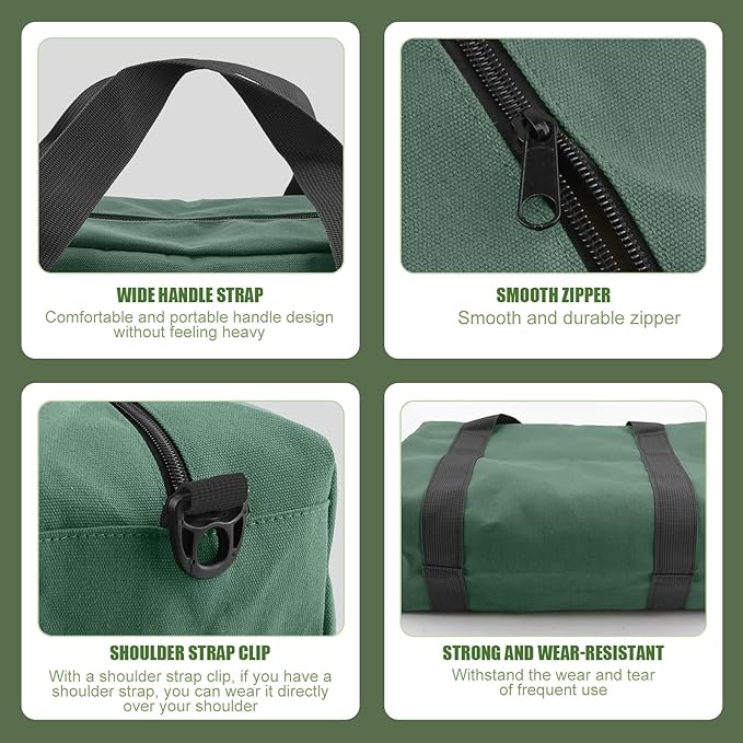 Small Tool Bag,Close Top Wide Mouth Tool Organizer Bag,Large Capacity Tool Bags for Men,Canvas Tool Storage Bag for Storage Handbag for Screwdrivers,Wrench,Pliers Hand Tools (DarkGreen, 12 Inch)