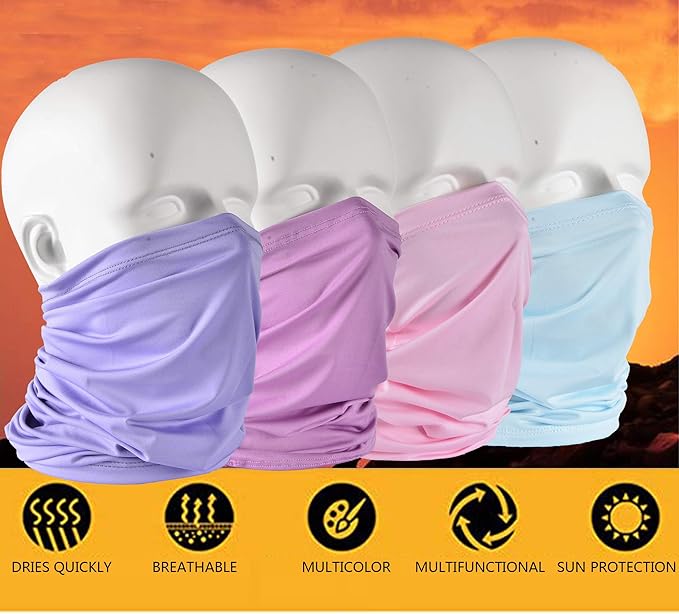 UV Face Cover Neck Gaiter Mask Dust Protection Magic Scarf Wind Bandana Balaclava for Summer Running Fishing 4 PCS