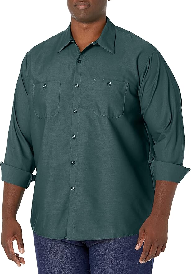Red Kap Men's Long Sleeve Industrial Work Shirt | Moisture Wicking Button Up, Wrinkle Resistance Fights Fading & Stains