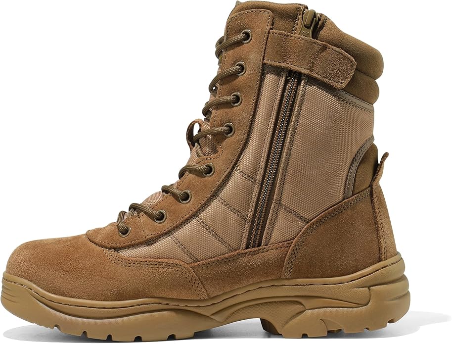 NORTIV 8 Men's Military Tactical Work Boots Side Zipper Leather Motorcycle Combat Boots Trooper