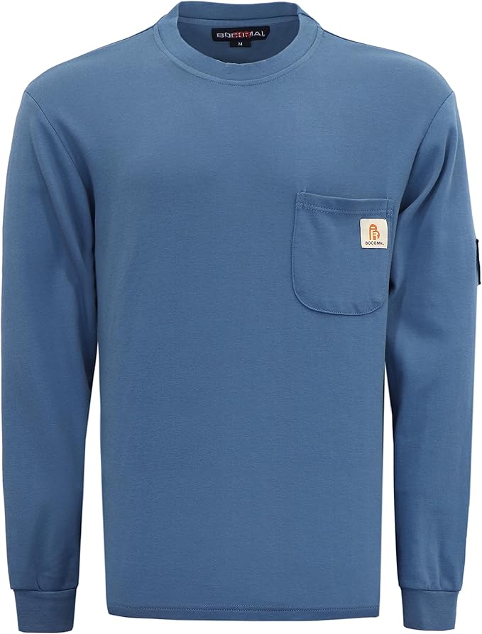BOCOMAL FR Shirts Crewneck 7oz Midweight Flame Resistant Clothing NFPA2112 CAT2 Men's Fire Retardant Work Shirt