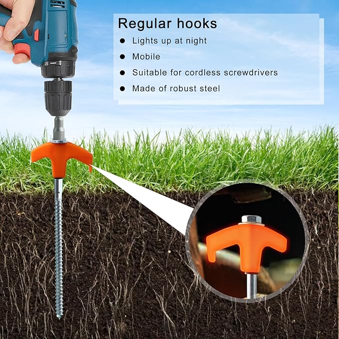 12-Pack Heavy Duty Screw-in Tent Stakes with Drill Adapter – 8 Inch Ground Anchors for Camping, Canopy, Gazebo, Awnings & Outdoor Accessories