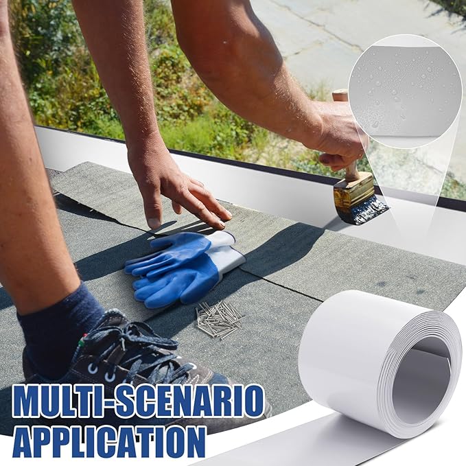 Tandefio 2 Rolls Aluminum Flashing Roll 4 Inch X 25 ft, 0.5 mm Thickness Roof Flashing Metal Flashing Aluminum Sheet Metal Roll with Cut Proof Gloves and Stainless Steel Nail for Roofing Stain