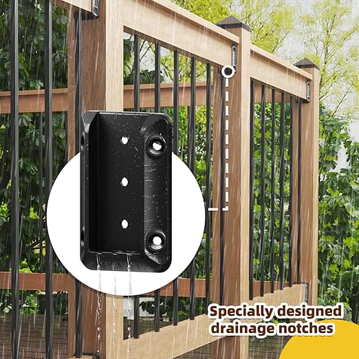 50 Pcs Deck Railing Bracket Connectors for 2"×4“ (Actually 1.5”x3.5“) Wood Post to Handrail Connection, Railing Brackets for Deck Railing with 350 Galvanized Black Screws