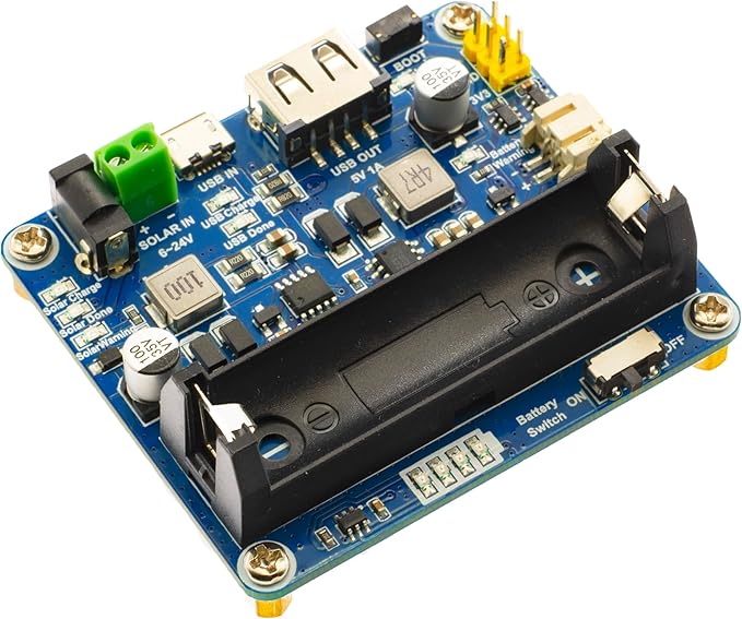 Waveshare Solar Power Management Module for 6V~24V Solar Panel Supports Solar Panel/USB Connection Battery Charging Onboard MPPT Set Switch