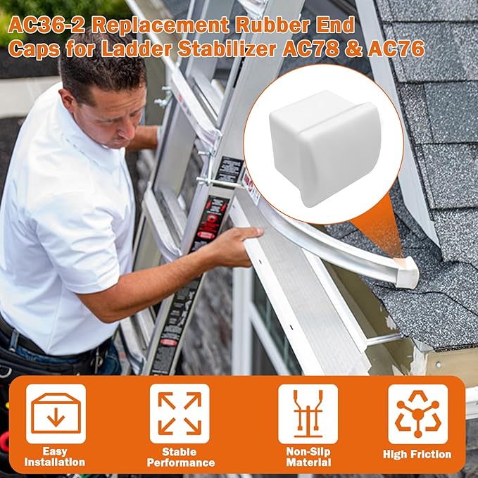 AC36-2 Ladder Stabilizer Rubber End Caps with Metal Insert, Extension Ladder Stabilizer Pads Compatible with Werner Standoff/Stabilizer AC78 & AC76 Replacement Rubber End Caps 2Pack