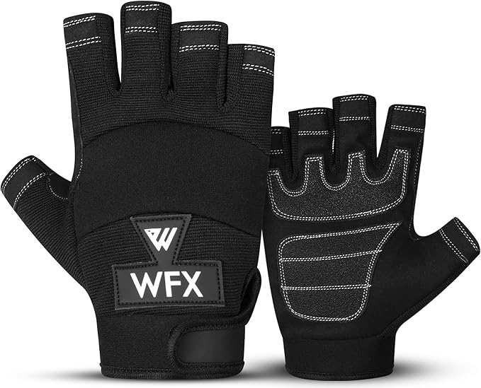 Tough Fingerless Performance Gloves Protection Work Gloves, Padded Palm, Half-Finger Non-Slip Working Men Women