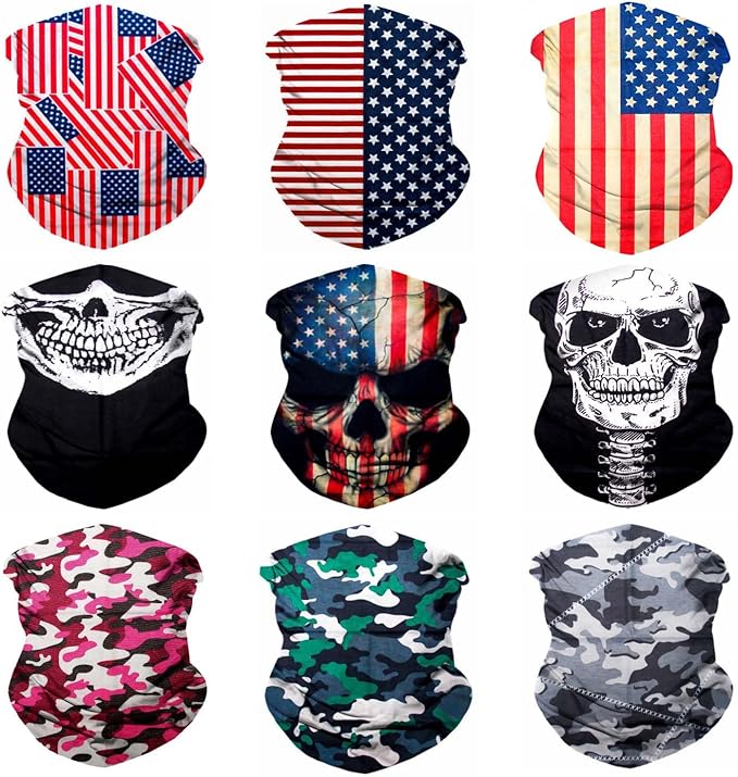 Sojourner Neck Gaiter, Bandana, Buff (9 Pack) - Face Cover for Men, Women, and Teens - Neck Warmer UV Sun Protection Gator