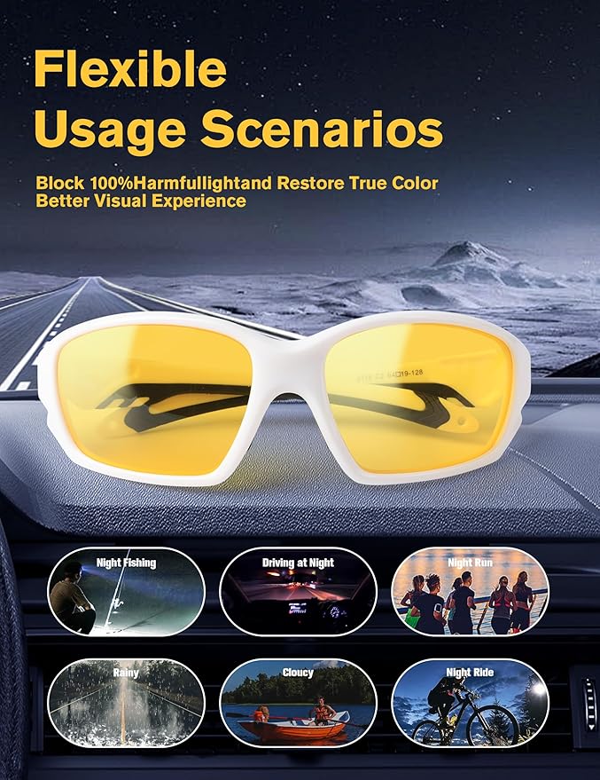 BIRCEN Night Vision Glasses for Driving: Running Cycling Sport Night Anti Glare Yellow Glasses for Men Women