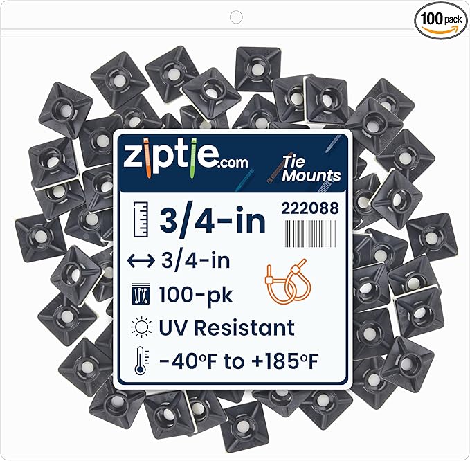 ZipTie.com 3/4-inch UV Resistant Black Zip Tie Mounts, UL 21 Listed, 100-Pack