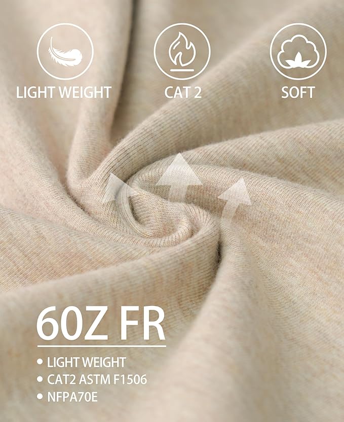 TICOMELA FR T-Shirt, Flame Resistant, Stretch Fit, Hidden Pocket, 6oz Crew Neck Work Shirt for Men 100% Cotton