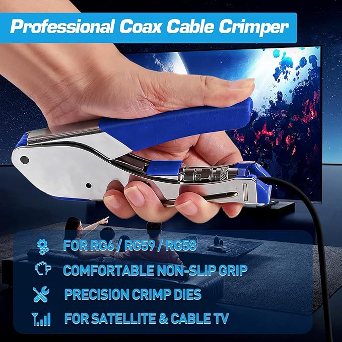 Coax Cable Crimper Kit for RG59 RG6, 3-in-1 Coaxial Tool Set, Includes Stripper & 20PCS F Connectors, Compatible with RG11/RG7, for Satellite TV, Home Theater & Network Cabling