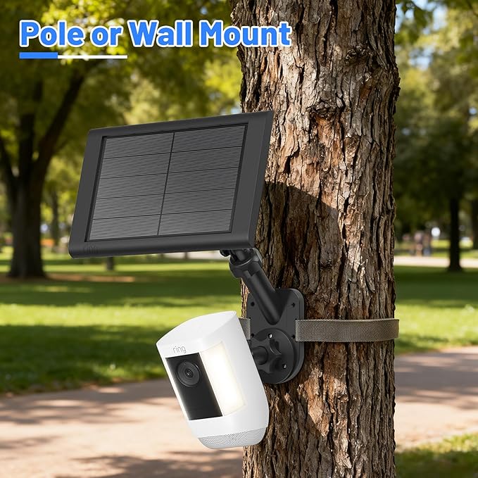 Universal 2-in-1 Wall Mount for Solar Panel & Camera-Compatible with Ring Stick Up Cam/Spotlight Cam/Plus/Pro(Battery), Blink, Arlo, Eufy, Wyze-Adjustable Solar Panel Mount with 360° Rotation Black