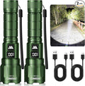 WdtPro LED Rechargeable Flashlight 2 Pack, Super Bright Zoomable 6000 Lumens Tactical Flashlight with LCD Digital Display, 3 Mode Waterproof Flash Light for Camping, Hunting & Home Emergency - Green