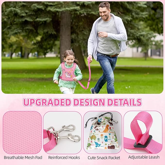 Safety Walking Harness with Light Reflector for Autism, Special Needs Child (3-6 yrs), Vest Harness with Grab Handle and Removable Autism Awareness, Prevent Active ADHD/ASD Kids Eloping in Public Pink