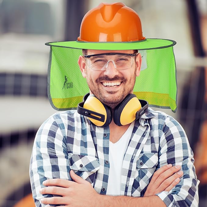 UNCO Industrial Hard Hat Sun Shield, Green, Full & Standard Brim Mesh Sunshade, High Visibility Reflective, Hard Hat Accessory