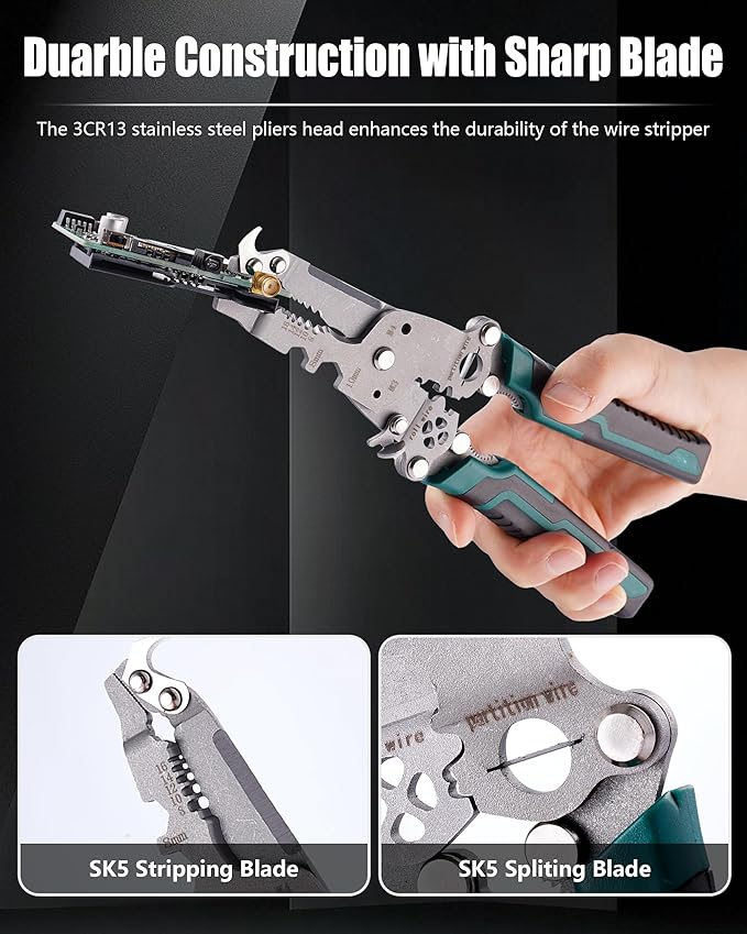 18 In 1 Foldable Ｗire Stripper, Folding Wire Stripping Crimper Tool, Multifunctional Wire Strippers Electrical, Electric Cable Stripper, Cable Cutters with Plier, Crimper, Twister, Splitting