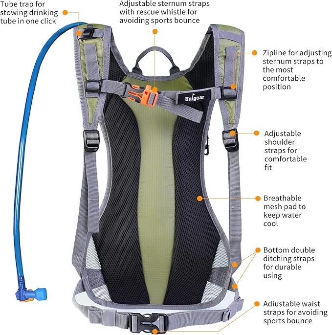 Unigear Hydration Pack Backpack with 70 oz 2L Water Bladder for Running, Hiking, Cycling, Climbing, Camping, Biking