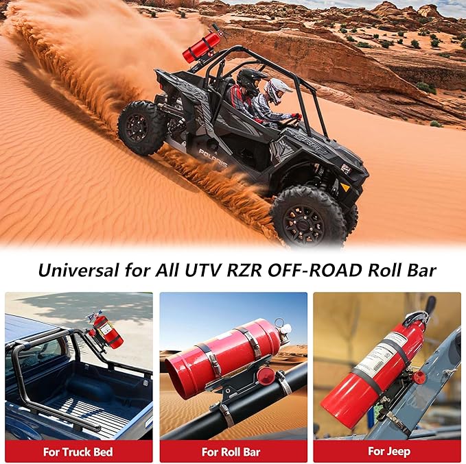 Car Fire Extinguisher Mount Bracket Aluminum Quick Release Roll Bar Fire Extinguisher Holder Mount Universal Compatible with Jeep Truck UTV ATV Semi