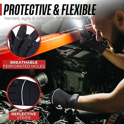 HANDLANDY Work Gloves Mens & Women, Utility Safety Mechanic Working Gloves Touch Screen, Flexible Breathable Yard Work Gloves (Medium, Black)