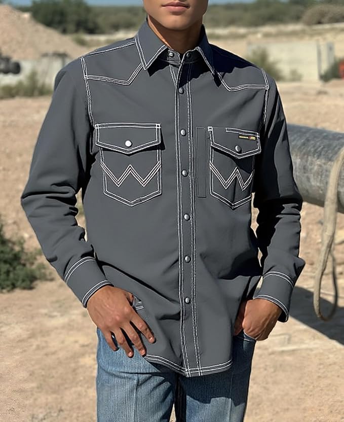 BOCOMAL FR Welding Shirts Heavyweight Stretch Canvas Snaps Down Reinforced Stitching Western Style Fire Resistant Jackets