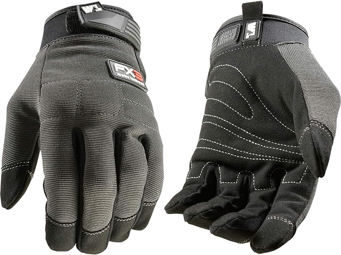 Wells Lamont Men's FX3 Extreme Dexterity Work Gloves – Padded, Ergonomic Work Gloves, Touchscreen Compatible – Heavy Duty Synthetic Leather with Reinforced Fingertips and Adjustable Fit – Gray - L
