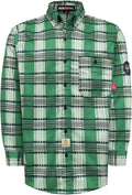 BOCOMAL FR Shirts for Men Printed Plaid Flame Resistant Clothing 6.5oz Cotton Button Up Welding Shirts NFPA2112 CAT2