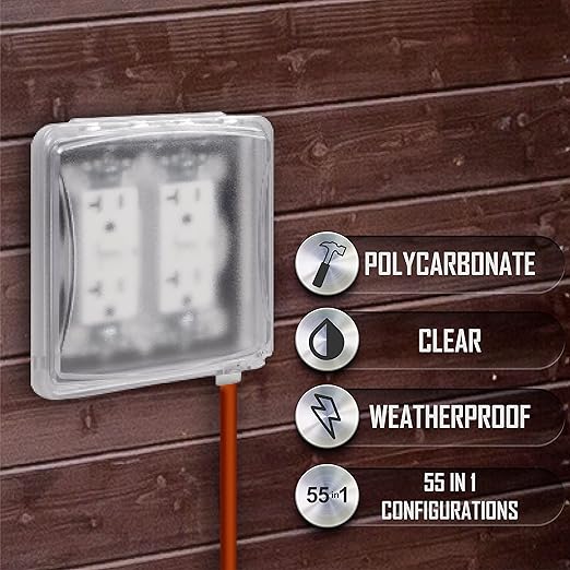 TayMac MM1410C 55-in-1 Configurations 2-Gang, Vertical Weatherproof Plastic Flat Cover, Clear (Pack of 2)