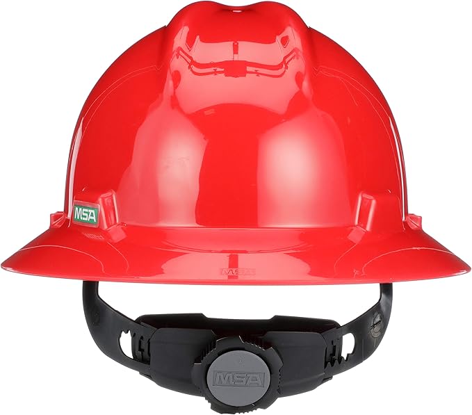 MSA V-Gard Full-Brim Hard Hat with Suspension - Polyethylene Shell, Superior Impact Protection and Self Adjusting Crown Straps - Standard Size Hard Hat