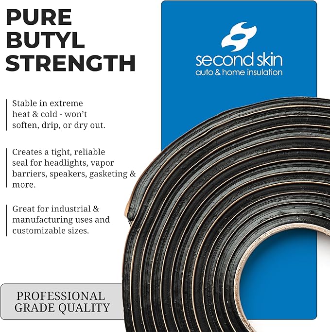 Second Skin Butyl Tape – 20 Roll (20ft x 1/2” x 1/4”) | Black Butyl Sealant Tape for RV, Auto, Marine, Headlight Repair, Window Glazing Tape | Weatherproof & Waterproof, Indoor & Outdoor, Made in USA