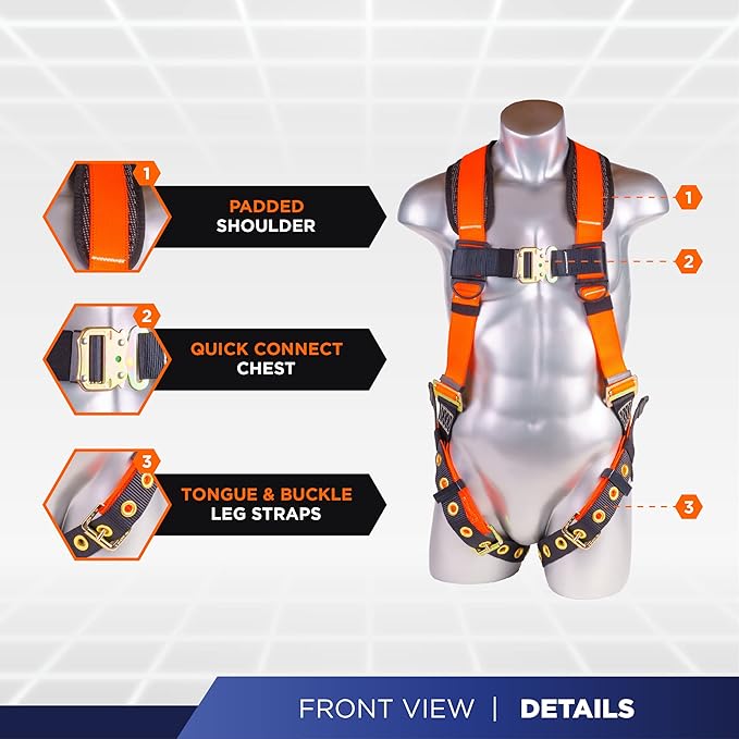 Palmer Safety Fall Protection Safety Harness Kit I Construction Harness + Various Lanyard + D-Ring Extender