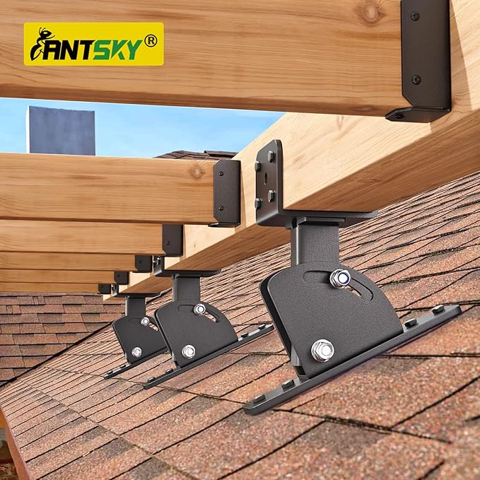 Pergola Brackets 4x4 (Actual Size:3.5"×3.5") Adjustable Angles Saddle Roof Riser Brackets for Patio Cover 304 Stainless Steel Pergola Bracket Kit Patio Roof Riser Patio Kit, 1Pack