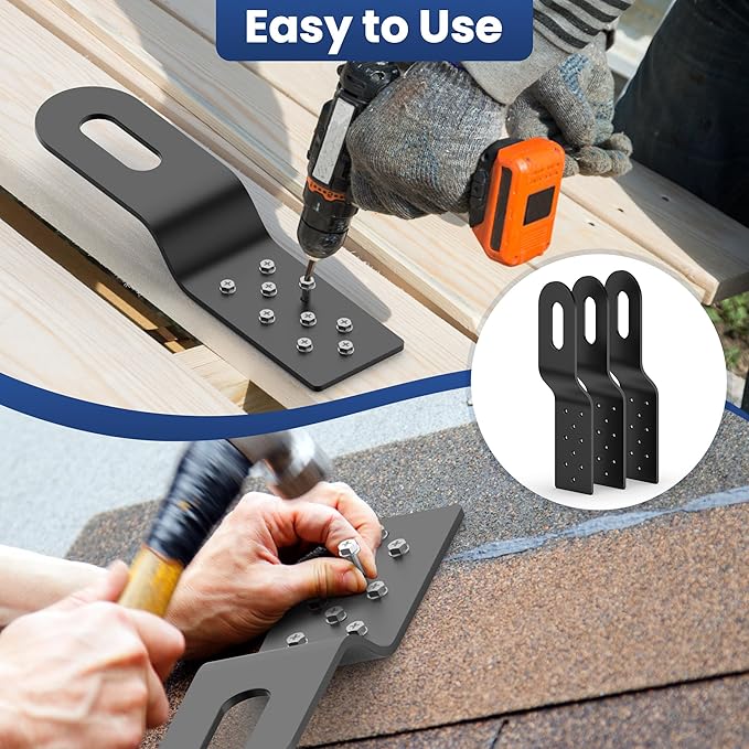 Roof Safety Anchor,Permanent Roof Anchor For Fall Protection Connects To Wood Surfaces,Metal Roofing Anchor Use With Roofing Harness, Safety Ropes And Other Roof Safety Kit (Black - 3 Pack)