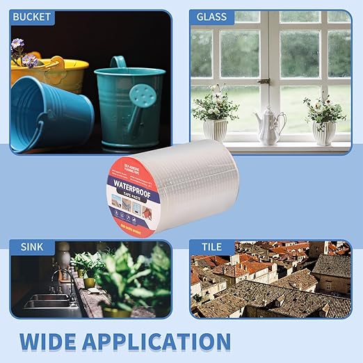 6" W X 16.4'L Waterproof Tape for Leaks Aluminum Butyl Tape with Adhesive for RV Repair, Glass Repairs, Air Mattress Patch, Window Caulking, Boat Sealing, Roof Patching