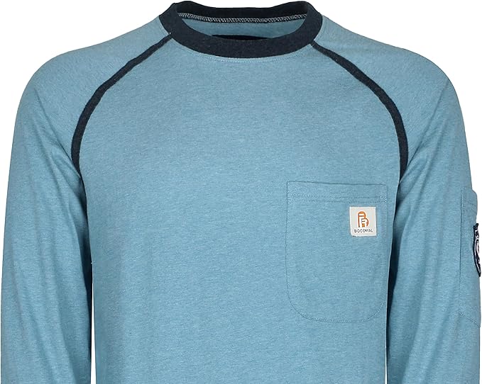 BOCOMAL FR Shirts for Men Crew Neck Long Sleeve 5.5oz Light Weight Flame Resistant/Fire Retardant Clothing Shirt