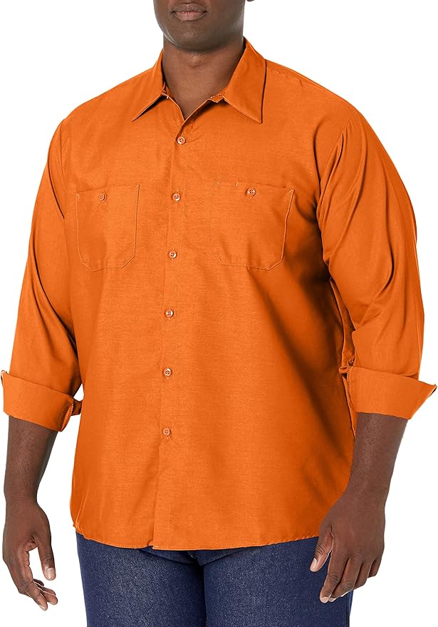 Red Kap Men's Long Sleeve Industrial Work Shirt | Moisture Wicking Button Up, Wrinkle Resistance Fights Fading & Stains