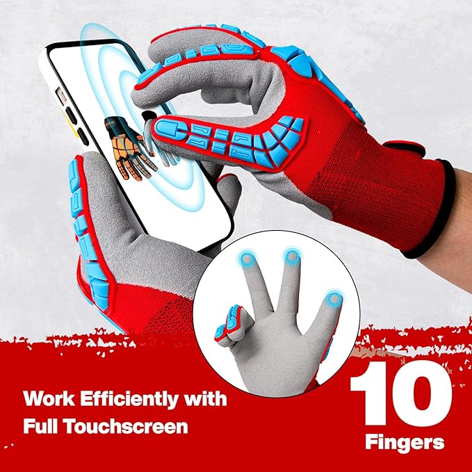 Safety Work Gloves for Men Women, Impact Work Gloves, Cut Resistant Gloves with TPR, Touchscreen Nitrile Grip Gloves