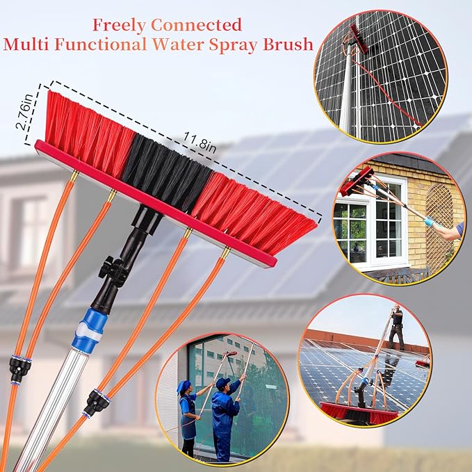 Water Fed Pole Kit 35 FT Adjustable Solar Panel Cleaning Kit Cleaner Tool for Window Glass Roof Outdoor Glass Brush Window Washing Equipment (35FT)