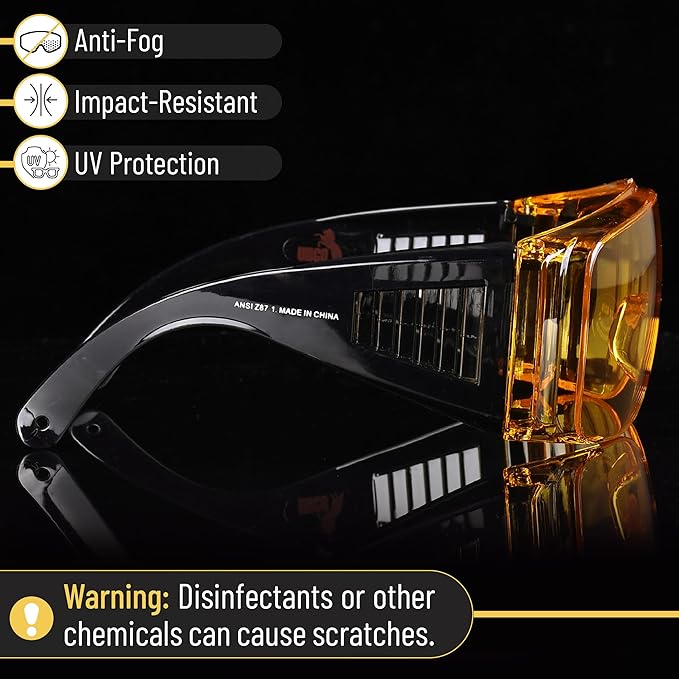 UNCO- Safety Goggles Over Glasses, Protective Goggles, Anti Fog, Work, Safety Glasses Over