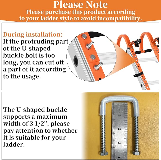 Ladder Roof Hook with Wheel Ladder Hooks for Roof Ridge, Ladder Roof Stabilizer Heavy Duty Steel, Rubber Grip T-Bar for Damage Prevention 9.4lb