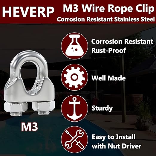 20PCS 1/8 Inches M3 Stainless Steel Wire Rope Cable Clip Clamp