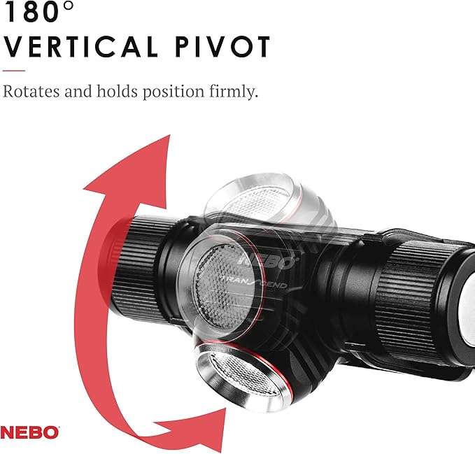 NEBO Transcend Rechargeable Headlamp | 1000 Lumens, 5 Light Modes, Detachable Magnetic Work Light, Water Resistant, Bright LED Headlight for Hiking & Camping, Includes USB Charging Cable