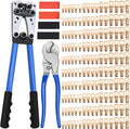 Cable Lug Crimping Tool with 180pcs Copper Wire Lugs, 210pcs Dual Wall Adhesive Heat Shrink Tubing, Wire Crimping Tool for AWG 10-1/0 Electrical Lug Crimper