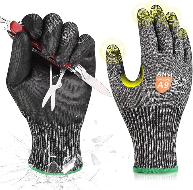 Donfri A9 Cut Resistant Work Gloves for Men, Safety Gloves for Men Touchscreen with Reinforced Thumb for Metal Glass Wood